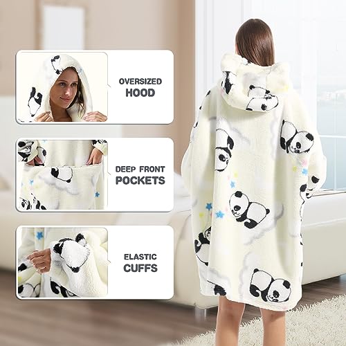 Oversized Blanket Hoodie, Adult Women Sherpa Fleece Wearable Blanket Warm and Cozy Giant Hooded Blanket Fluffy Sweatshirt for Women and Men - Image 4