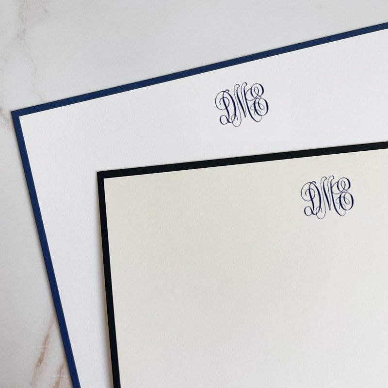 Del Mar Monogrammed Flat Cards - Raised Ink Stationery