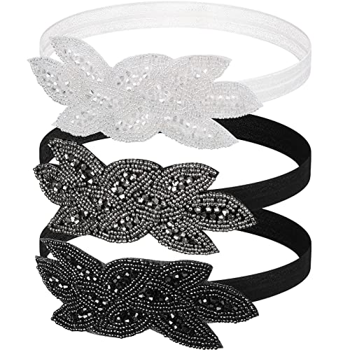3 Pcs 1920S Flapper Headbands Vintage Headpiece For Women 1920S Hair Accessories For Women Floral Leaf Rhinestone Headband Crystal Flapper Headpiece 20S Women's Headbands For Wedding, 3 Colors #TOP23