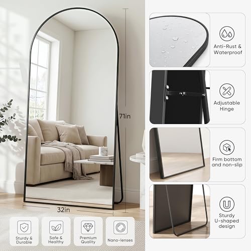 Image of Full Length Mirror, 71 inchx32 inch Arched Floor Mirror, Black