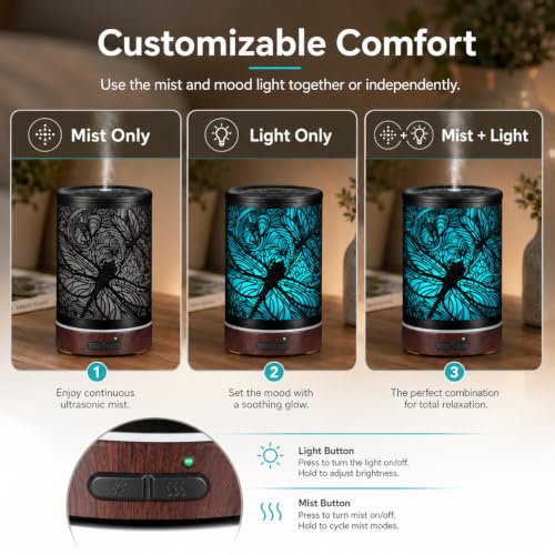 Essential Oils Diffuser,Aromatherapy Diffuser,Birthday for Women Mom Grandma,Metal Cool Mist Humidifier with 7 Colors Lights Waterless Auto Off Air Diffusers (Dragonfly) - Image 3
