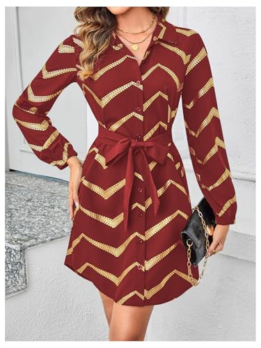 Image of SweatyRocks Women's Metallic Gold Long Sleeve Dresses Collar Shirtdress Casino Night Party Outfit