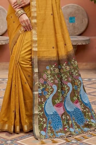Image of SGF11 Women's Soft Cotton Linen Silk Saree With Unstitched Blouse Piece