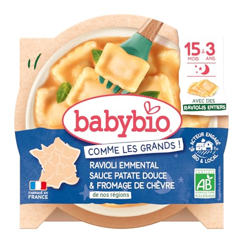 Baby Bio Assiette ravioli emmental patate douce chevre 190gr