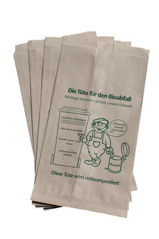 100 Bioabfalltüten Papier braun 9,5 l Biomülltüten Kompostbeutel Mülltüten Müllbeutel Bio 20 + 16 x 36 cm
