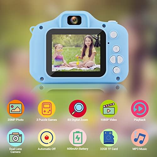Kids Camera for Boys HOMHOW HD Kid Digital Video Camera for Girls Toddler Children, Selfie Camera Kid Toys Christmas Birthday Gift Age 3 4 5 6 7 8 9 Year, 2inch IPS Screen with 32GB SD Card Blue 2 51 QL3a1ulL. AC