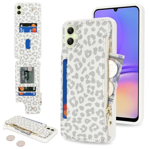 Cavor for Samsung Galaxy A05 Phone Case Wallet, Leopard White
