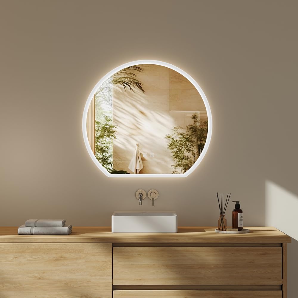 Warmiehomy 70cm Modern Bathroom LED Mirror, Bathroom Vanity Mirror, Dimmable 3 Color Lighting, Anti-Fog, Touch Sensor LED Smart Mirrors
