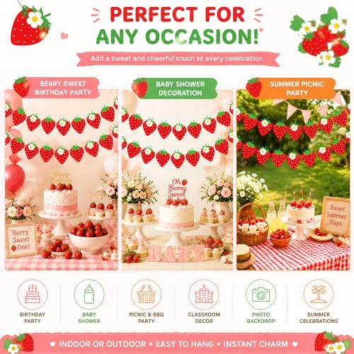 Image of Strawberry Garland Banner Strawberry Party Decorations | Strawberry Birthday Banner, Fruit Theme Baby Shower Wedding Party Supplies, Tropical Photo Props, Home Classroom Decor