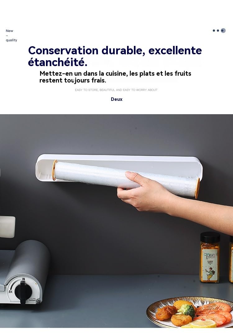 Distributeur de film alimentaire,boîte de rangement avec coupe-film alimentaire,distributeur de papier aluminium et film alimentaire avec coupe-film,pour la cuisine (3 pcs) (Version Aimantée)