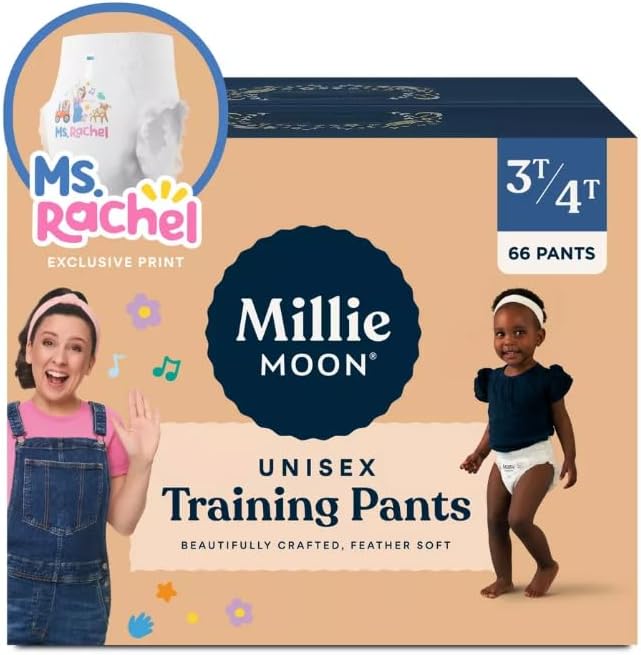 Millie Moon Training Pants Size 3T-4T - 66 Count. Softness for Ultimate Comfort & up to 12 Hours of Leak Protection.