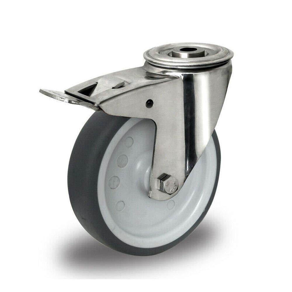 Transportrollen Edelstahl 100mm Lenkrolle mit Bremse Gummi Rad Edelstahlrollen