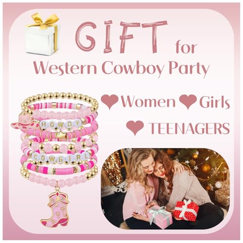 Western Beaded Stretch Bracelets for Women, Cowgirl Hat Boot Boho Stackable Bracelets Set, Bohemian Accessories Western Jewelry for Women Cowboy Carter Outfit3