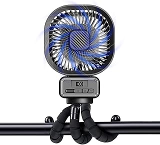 Pram Fan Clip On Stroller, 5000mah Rechargeable Buggy Fan Baby Clip On, 270° Rotation Handheld Cooling Pushchair Fans with Detachable Tripod, 3 Speed, for Crib Car Seat Travel Bike