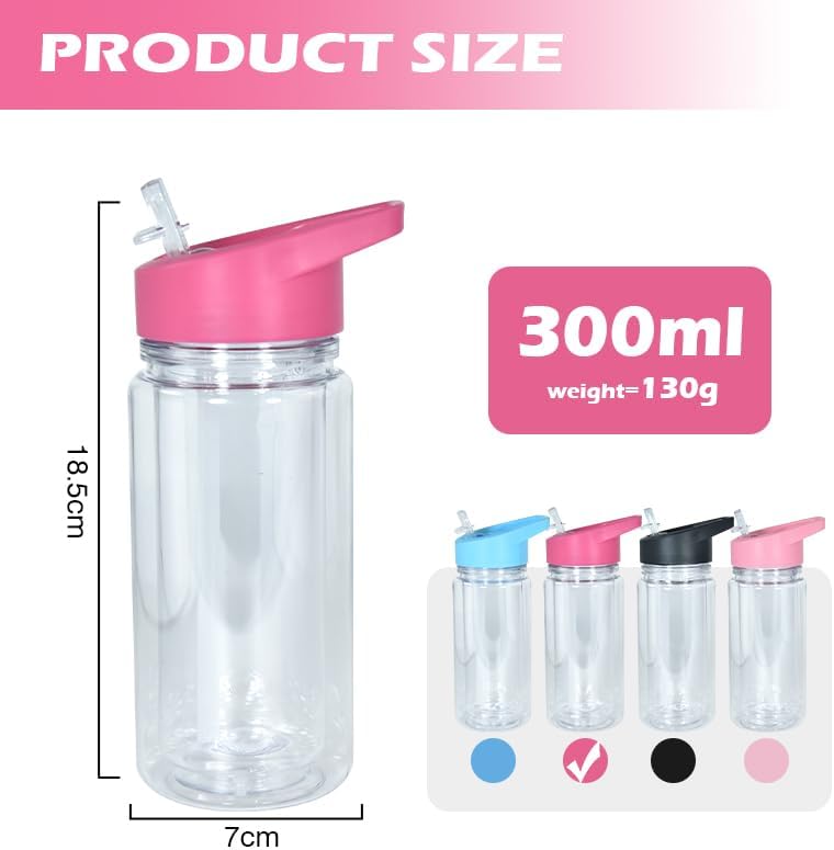 10oz 4 Pack Double Wall Clear Water Bottle Bulk Plastic Snow Globe Tumbler with Handle Lid, Acrylic Pre-Drilled Hole With Stopper Sippy Snow Globe Kid Water Bottle for Scool Sport DIY Gift - Image 2