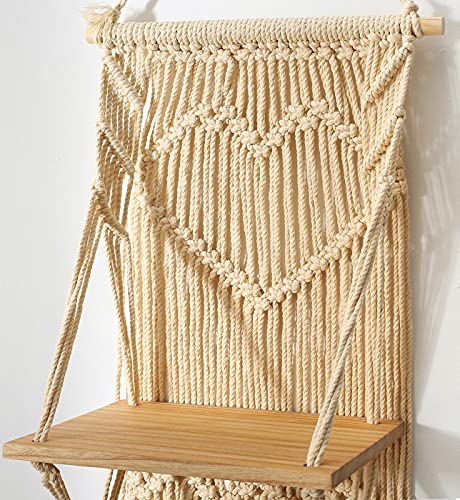 Makeonewo Macrame Wall Hanging Shelf Set Of 2 Macrame Shelves Handmade Decorative Floating Boho Shelf-Plant Shelf Display Rack To Organize And Decor For Living Room, Bedroom, Bathroom (10" W/2 Tier) #TOP5