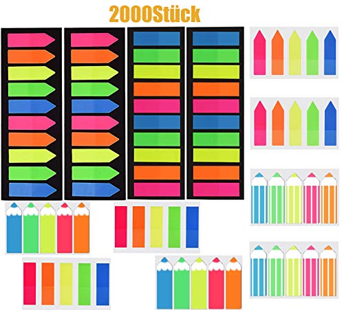Post it Marque Pages 2000 Pièces Notes Autocollantes Adhesives Notes Repositionnables Petits Onglets d'Index, Marqueur de Page, Signets Colorés, Écrite Notes Autocollantes 12 Set Cover