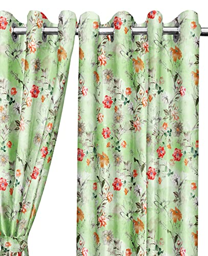 Image of Ultimate Trends 270 GSM Premium Room Darkening Curtains with Tie Back and Diamond Eyelets Set of 2 Panels (7 L x 4 W Feet, Light Green)