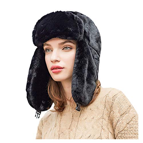 Unisex Winter Thicken Windbreak Hat Ski Cap Outdoor Cycling Hunting Hat Men Women Ear Warm Hats (Black)