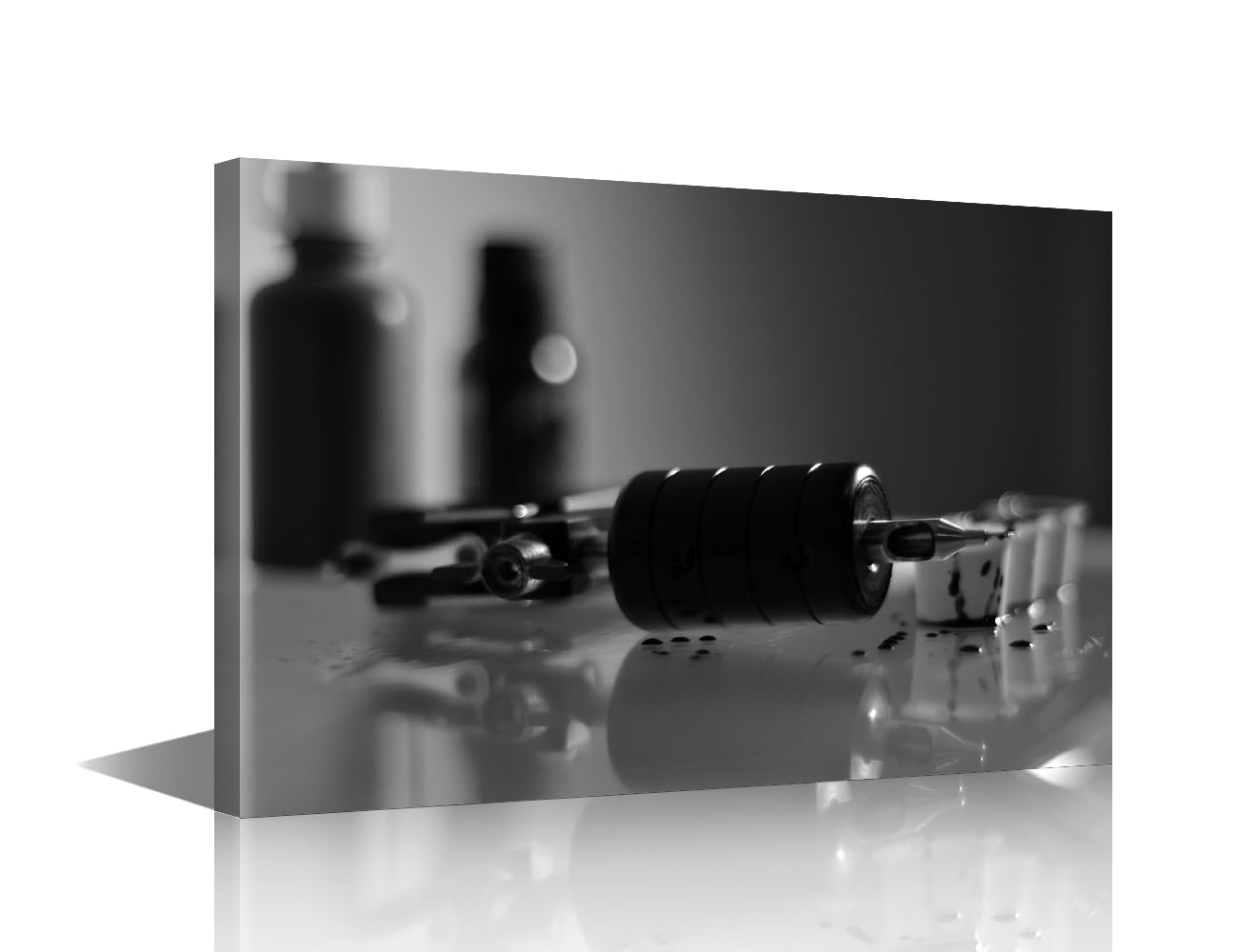 Tattoo Machine Wall Art Tattoo Picture Prints on Canvas 1 Piece Wall Paintings Black and White Wall Decoration for Living Room Bedroom Bathroom Office Framed Ready to Hang (12''Wx 18''H)