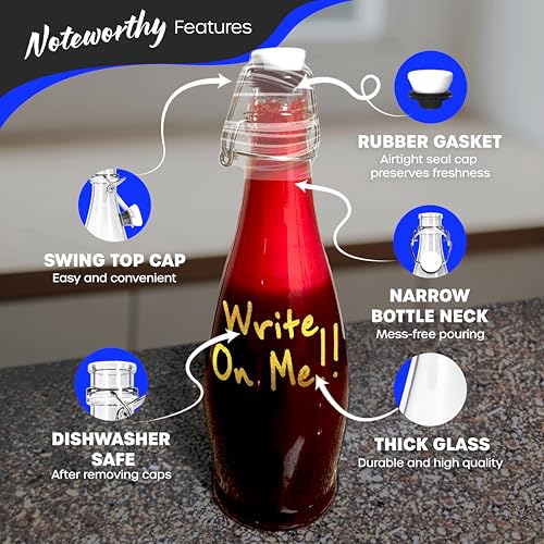 Nevlers 17 Oz Teardrop Swing Top Glass Bottles with Airtight Lid 6 Pack | Bottling Kit | Flip Top Glass Bottle with Stopper, Funnel, Brush, Shrink Wrap, Marker & Tags | Kombucha Bottles with Stoppers by Nevlers - Image 2