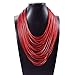 Yuhuan Necklace Women Fashion Bib Choker 36 Layers Wax Line Collar Statement Jewelry (Red)