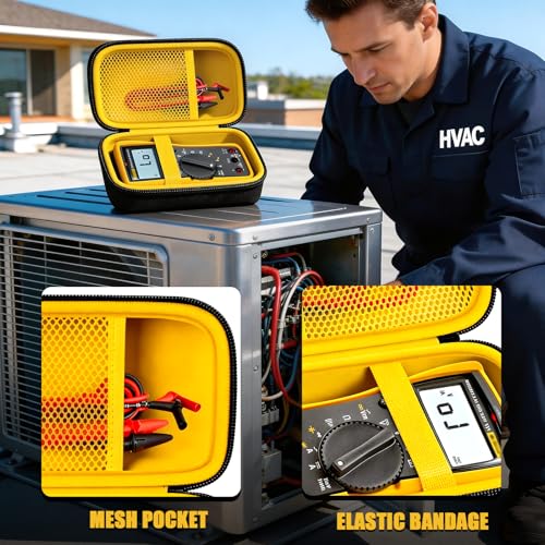 Image of COMECASE Hard Multimeter Case Compatible with Fluke 117 /115 /116 | Hard Storage, Mesh Pocket for Test Leads, Handle, for Fluke 101 107, Electricians and Travel, Yellow Interior, Case Only