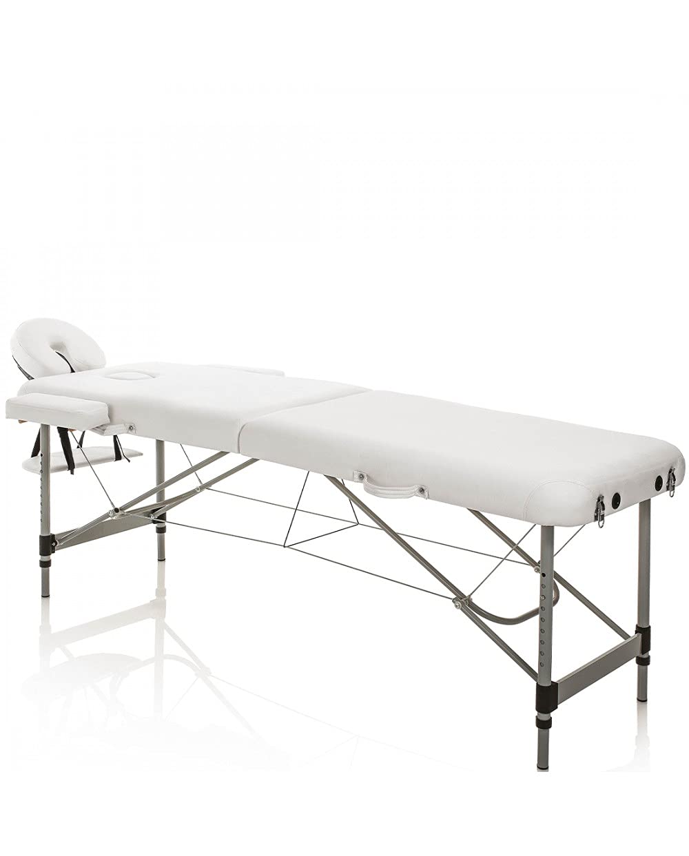 Lettino Massaggio Pieghevole Alluminio Bianco Portatile