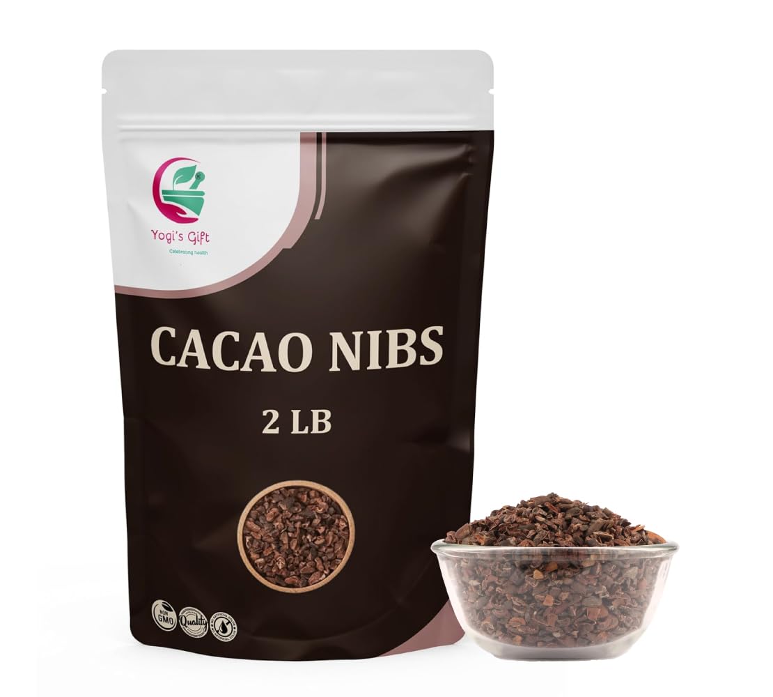 Cacao Nibs 2 LB – Raw Cacao Nibs Unsweetened – Crunchy Chocolate Nibs for Smoothies, Baking & Snacks – Premium Cacao by Yogi’s Gift®