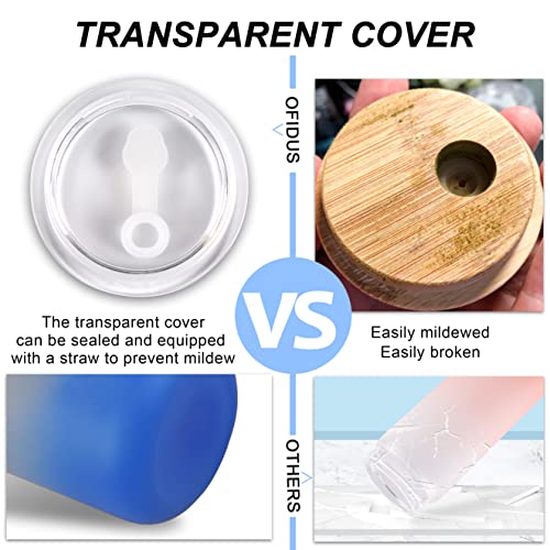 Ofidus Mason Jars With Lids And Straws - 16Oz Large Capacity Sublimation Gradient Frosted Glass Cup, Wide Mouth Glass Tumbler Suitable For Juices Drinks Iced Coffee Smoothie(Gradient Blue) #TOP4