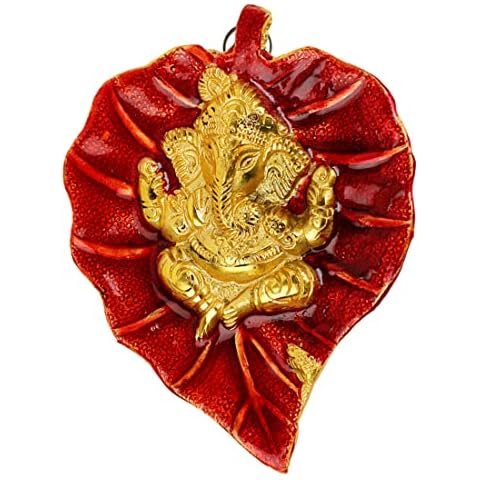 Aditri Creations Ganesh Statue Crafts Metal Ganesha On Red Leaf, Wall Hanging Article for Wall Decor, Room Decor, Best for Housewarming, Wedding Gifts Cover