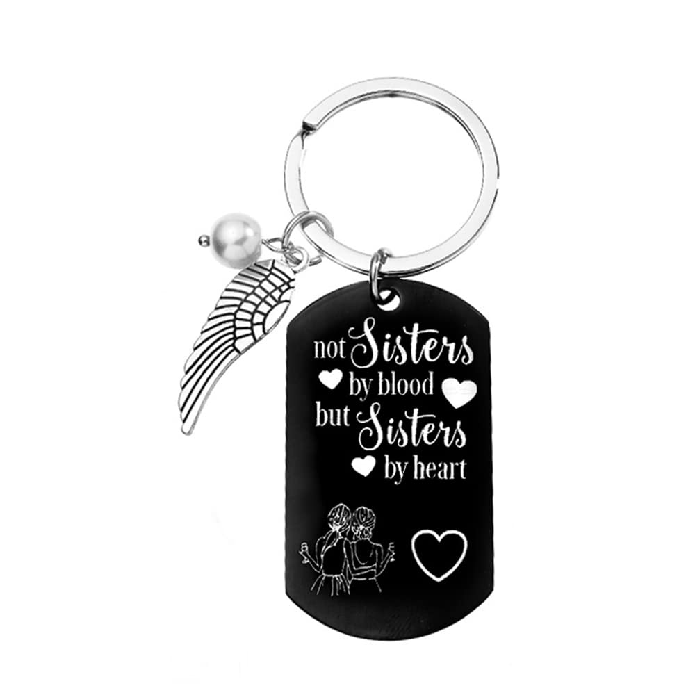MalovecfKeychain Couple Jewelry Friends Best Friends Sisters Pearl Wings Stainless Steel Keychain Pendant black