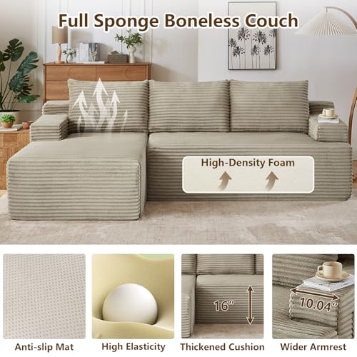 Image of 96.1 inch Modular Sectional Sofa Couches L-Shape Couch 3 Seat Modular Sofa Corduroy Memory Foam Sectional Boneless Couches for Living Room, Cloud Couch with Oversized Chaise(Camel, Left Facing)
