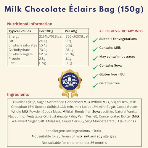 Walkers Nonsuch Milk Chocolate Eclairs 5.29 oz (150g) - Traditional British Chewy Butter Toffee Candy, Classic English Creamy Toffee Sweets, Imported UK Chocolates Gourmet Gift - image 6