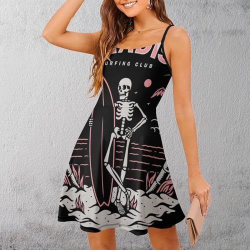 Robe d'été à bretelles motif crâne de planche de surf pour femme