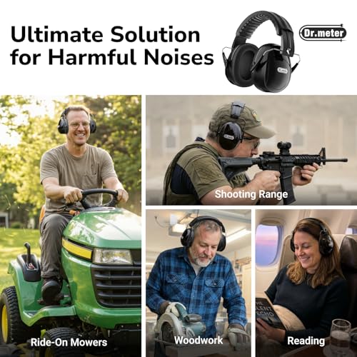 Image of Dr.meter Hearing Protection Ear Muffs, 31dB Noise Reduction Safety Earmuffs with Adjustable Headband for Adults Kids Autism Sensory, Ear Muff for Yard Work, Mowing or Hunting -Pure Black 2PACK