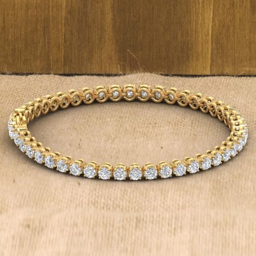 Image of 1 to 6 Carat Prong Set Round Cut Natural Diamond Tennis Bracelet for Women in 14K Gold (7 Inch) (I1-I2 Clarity)
