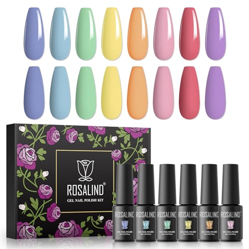 ROSALIND Esmaltes Semipermanentes para Uñas, 8 Color Rosa Verde Naranja Amarillo Morado Azul Pintauñas Semipermanentes, 5ml UV Gel de Uñas Semipermanente, Set Manicura, Gel Nail Polish 8Pcs