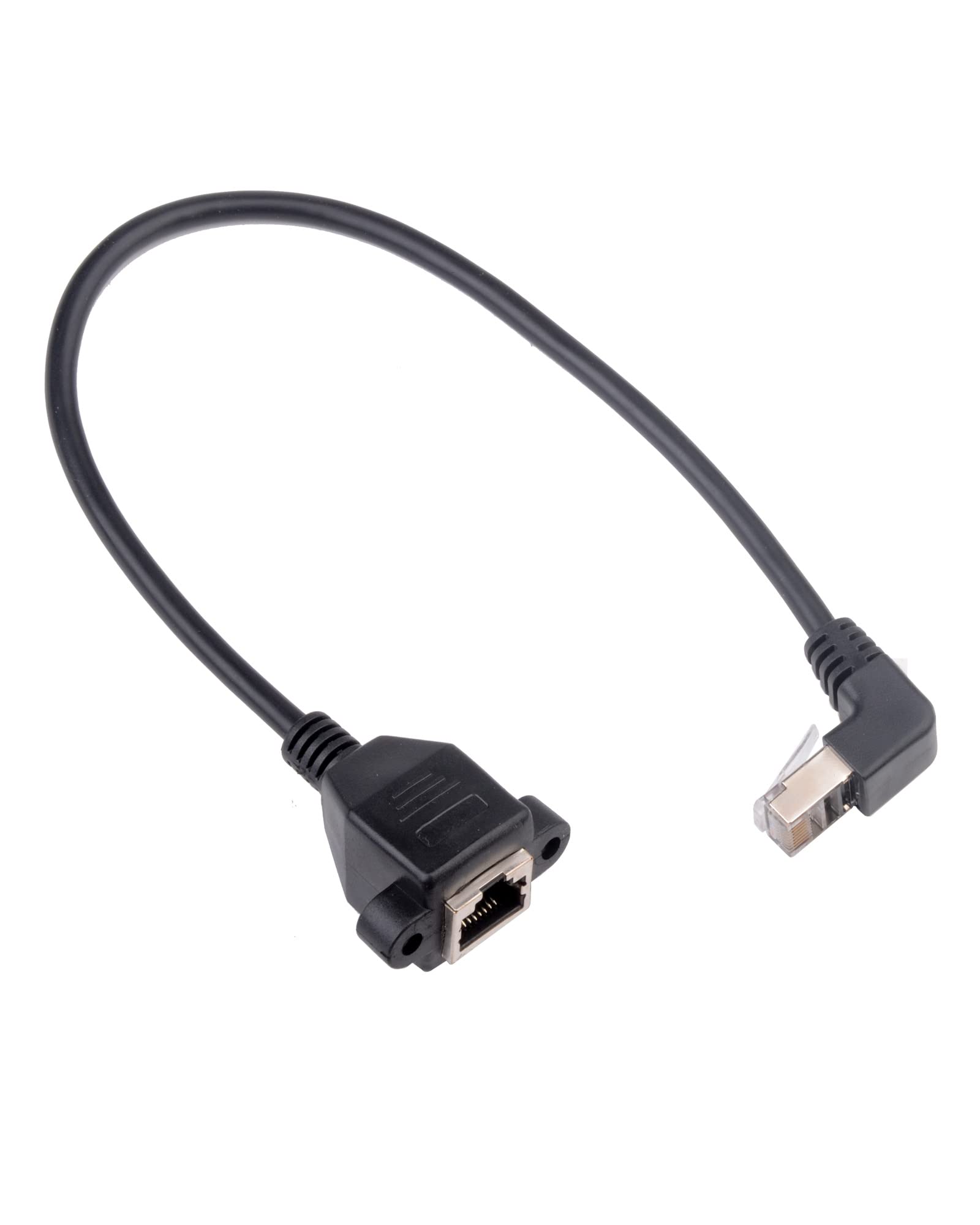 euroharry Ethernet-Verlängerungskabel, RJ45-Stecker auf Buchse, Schraubplattenmontage, CAT6/5e/5, geschirmt, Netzwerk-LAN-Verlängerungskabel (Winkel nach oben)