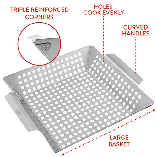 Kaluns Grill Basket - Best Grilling Basket for Vegetables and Shrimp - Heavy-Duty Stainless Steel Material - Perfect Size Fits Most Grills - Great for BBQ or Oven Use BBQ Accessories - Thumbnail 6