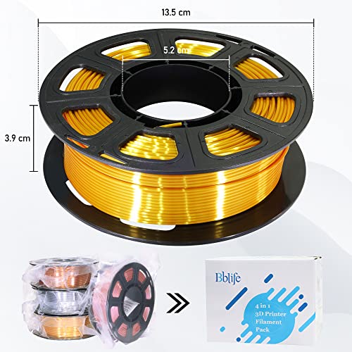 Image of 1.75mm Silk PLA Filament 4 Spools 1kg, Gold /Silver /Copper /Rose Gold | Shiny metallic finish. Each spool 250g. Widely fit for 3D printers and pens. Premium silk PLA filament for smooth printing