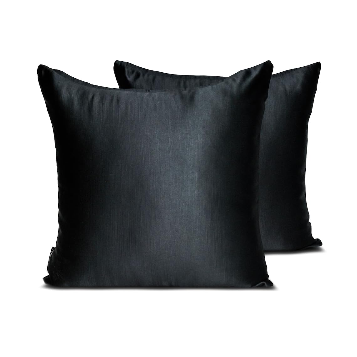 The HomeCentric Decorative Toss Cushion Cover Black Pack of 2, 50x50 cm (20"x20") Satin Solid & Slub Satin Pillows Cover For Hotels, living, Bed Room, Modern Style - Black Slub Satin — image 1