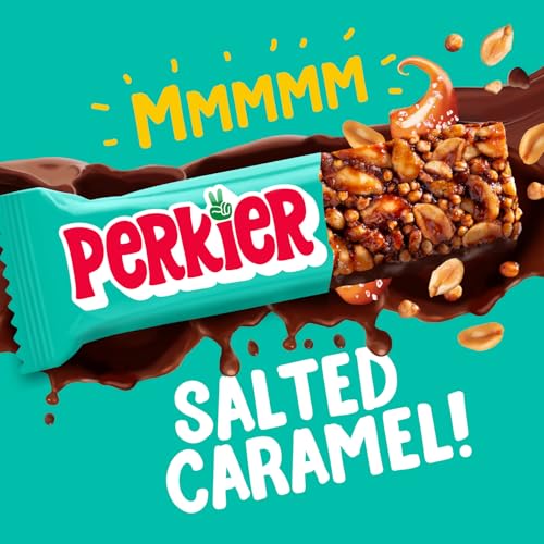 Perkier Salted Caramel Dark Chocolate Bars (15 Bars), Vegan, Gluten Free, Protein, High Fibre, Lower Sugar Snack, Natural Ingredients, Lower Calorie, Healthy, No Palm Oil, Nut Bar, Carbon Neutral