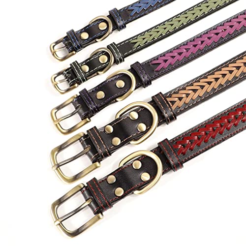 Didog Braided Leather Dog Collar For Small Medium Dogs, Stylish Soft Dog Collar Adjustable With D-Ring For Boys And Girls Dog Pet Puppy, Purple, M #TOP2