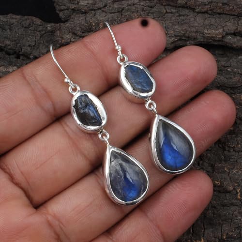 Boucles d'oreilles labradorite en argent 925 fait main chic