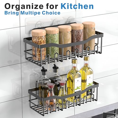 Image of Homeor Self Adhesive Bathroom Shelf I Wall Mounted Bathroom Organizer I Shower Caddy Shelf Organizer Rack I Multifunctional Bathroom Rack for Bathroom, Living Room & Kitchen Accessories, Pack of 2