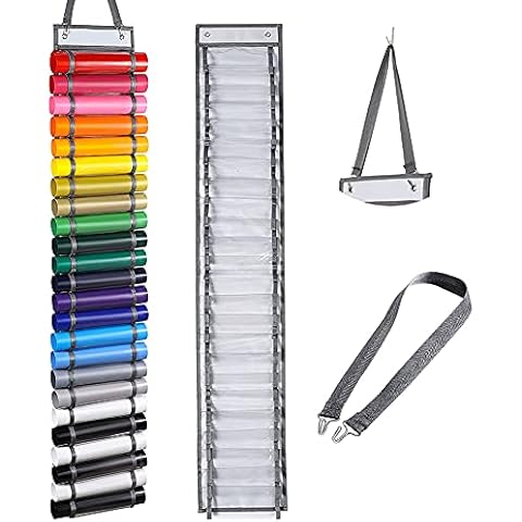 BUDDE Vinyl Roll Holder With 24 Compartment-Vinyl Roll Storage Organizer Rack Wall Mount/Hanging Over The Door, Craft Vinyl Storage Organizer Idea,craft roll holder Gift Wrap Organizer Cover