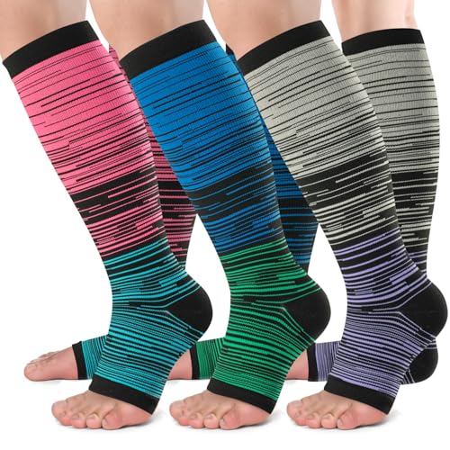 Image of bropite 3 Pairs Open Toe Compression Socks for Women, Support for Travel | Graduated 15-20 mmHg compression circulation,reduces swelling.3 pairs open toe design for travel,nurses,pregnancy comfort