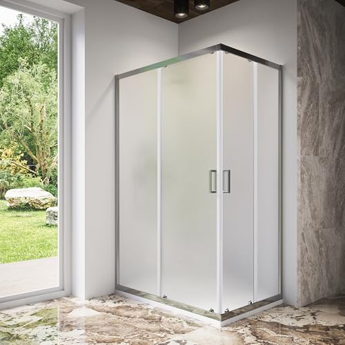 Box Doccia Angolare 80x100 cm Due Ante Scorrevoli Cristallo Temperato Opaco 6mm Profili Squadrati Cromati Altezza 185 cm - Tonga