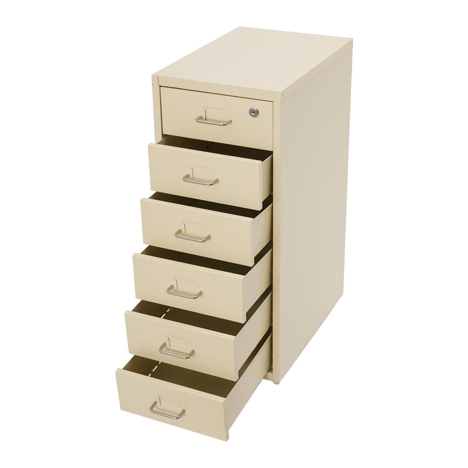 Armoire de classement à roulettes avec 6 tiroirs - En métal - Verrouillable - Armoire de bureau avec roulettes - Pour bureau et maison - 28 x 41 x 69 cm - Beige